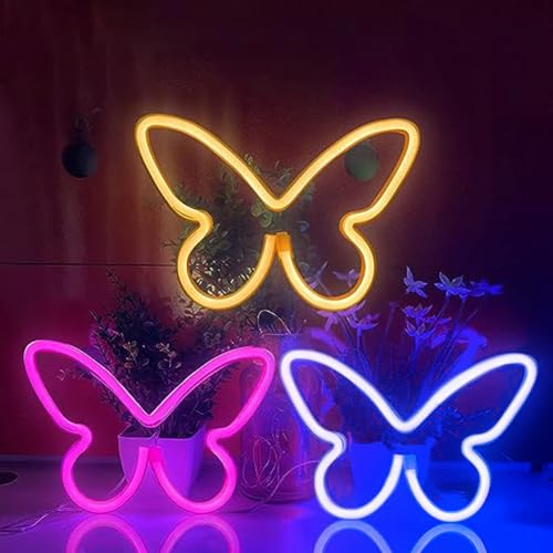 Image of 3PCS LED Neon Light Sign Butterfly Neon Signs Home Night Lights for Kids' Bedroom Decorative lamps Wall Art Romantic Christmas Birthday Gift