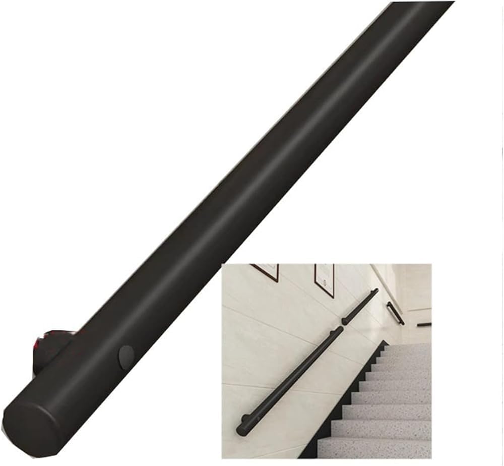 LQSYBHD Modern Stairs Handrail - Complete Kit, Staircase Steps Railing Black Metal Stainless Steel Safety Hand Rail, Round Wall Mount Banister for Indoor Stairs(Size:4.6ft/140cm)
