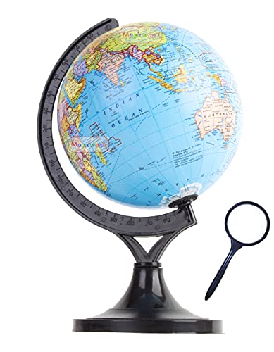 Image of Magicwand【7 Inch ht with Magnifier】Political Educational Laminated Rotating World Globe with Plastic Base