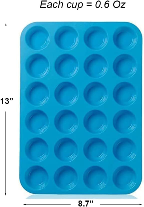 DERDOUT Silicone Muffin Pan Mini 24 Cups Cupcake Pan, Nonstick BPA Free Silicone Baking Pan 1 Pack, Blue, 78.125 cubic centimeters - Image 4
