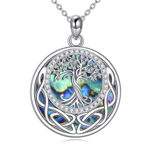 YAFEINI Tree of Life Necklace 925 Sterling Silver Abalone Shell Celtic Knot Pendant Necklace Jewelry Gifts for Women