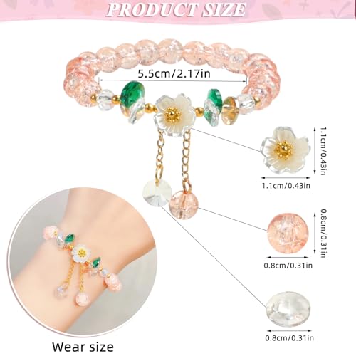 6Packs Colorful Flower Crystal Bracelets,Handmade Stretch Bracelet Floral Beaded Bracelets for Women Jewelry2