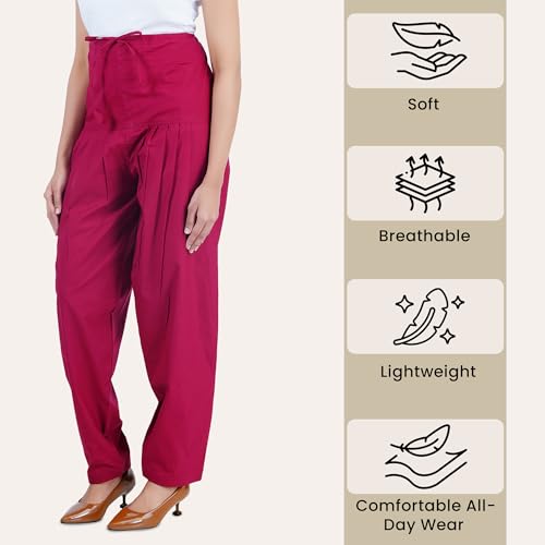 Image of Happy Bunny Salwar Pant for Women, Fine Cotton Ethnic Trousers with Drawstring Waist, Comfortable Daily, Office & Casual Wear Bottoms