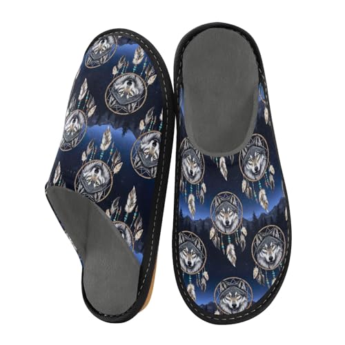 Wolf Dreamcatcher Women's House Shoe Slippers Cozy Memory Foam Washable Indoor Outdoor House Shoes Size 4-5
