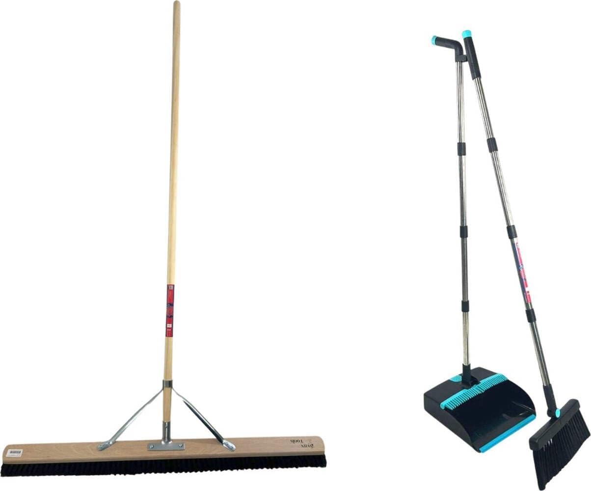 Escoba de Crin de Caballo de 100 cm & Set de Recogedor y Cepillo (2 piezas) – Escoba de Crin de Caballo para Interiores – Mango de 150 cm – Recogedor y Cepillo con Mango Ajustable hasta 121