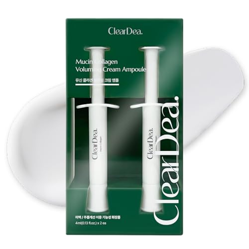 ClearDea Mucin Collagen Cream Ampoule for face – Collagen-Powered Hydrating & Firming Skincare, Non-Greasy, Revitalizing Serum Glass Skin Korean Beauty for All Skin Types, 4ml x 2