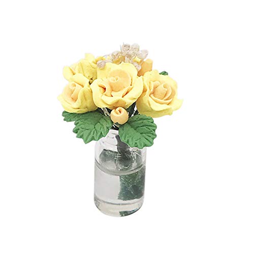 Hisoul Mini Rose Dollhouse Accessory Miniature Green Plant Rose in Pot Fairy Garden