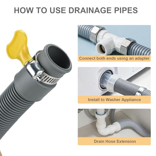 Image of 3.3ft Universal Washing Machine Drain Hose Extension Kit, 7-Piece Set with Adapter, U-Bend Bracket, 4 Clamps, Flexible Washer & Dishwasher Drain Hose, Fits Dehumidifiers & Laundry Machines