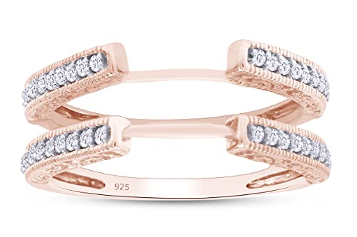 AFFY Engagement Wedding Ring for Women, Cathedral Ring Guard Enhancer With Diamond Solitaire Ring In 14K Gold Over Sterling Silver With Cubic Zirconia, Gift For Her