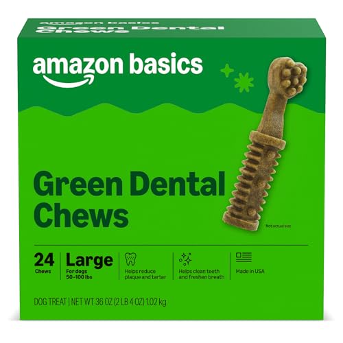 Amazon Basics Dental Dog Treats to Help Clean Teeth & Freshen Breath for Large Dogs, Unflavored, Per Pack: 24 Count, 2.25 pounds (Previously Wag)