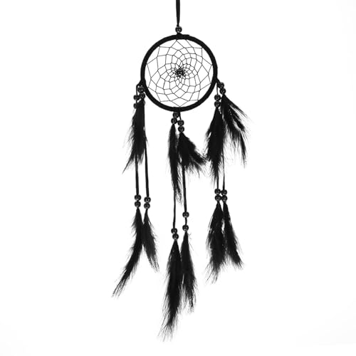 Handmade Large Wood Beads Dream Catcher Dreamcatcher Craft Hanging Pendant Ornament Gift for Living Room Home Decoration Wedding and Festivals (Black)