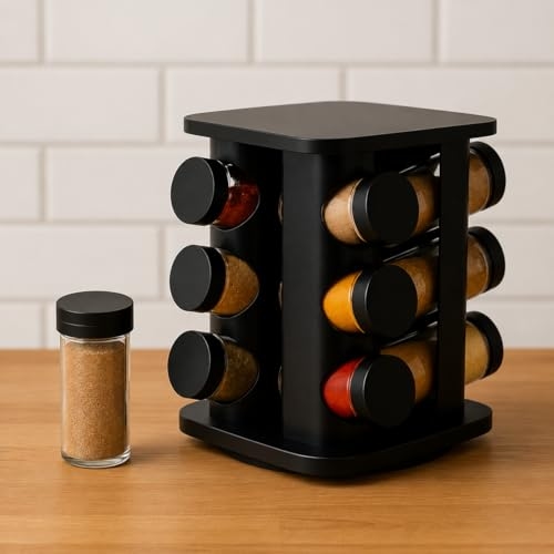 Porta Temperos Condimentos Giratório Base 360° Rotativa 12 Potes de Vidro 85ml Organizador...