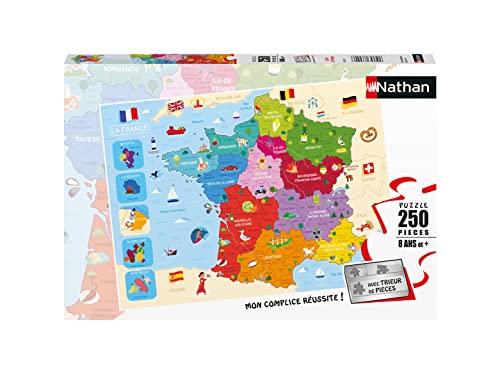 Nathan - Puzzle Enfant - 250 pièces - Carte de France - Filles ou garçons dès 8 Ans - Puzzle de qualité supérieure - Carton épais et résistant -...