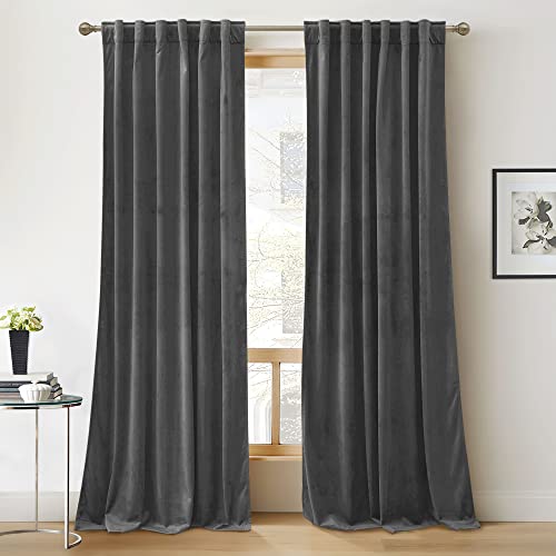 RYB HOME Grey Velvet Curtains 90 inches Long - Super