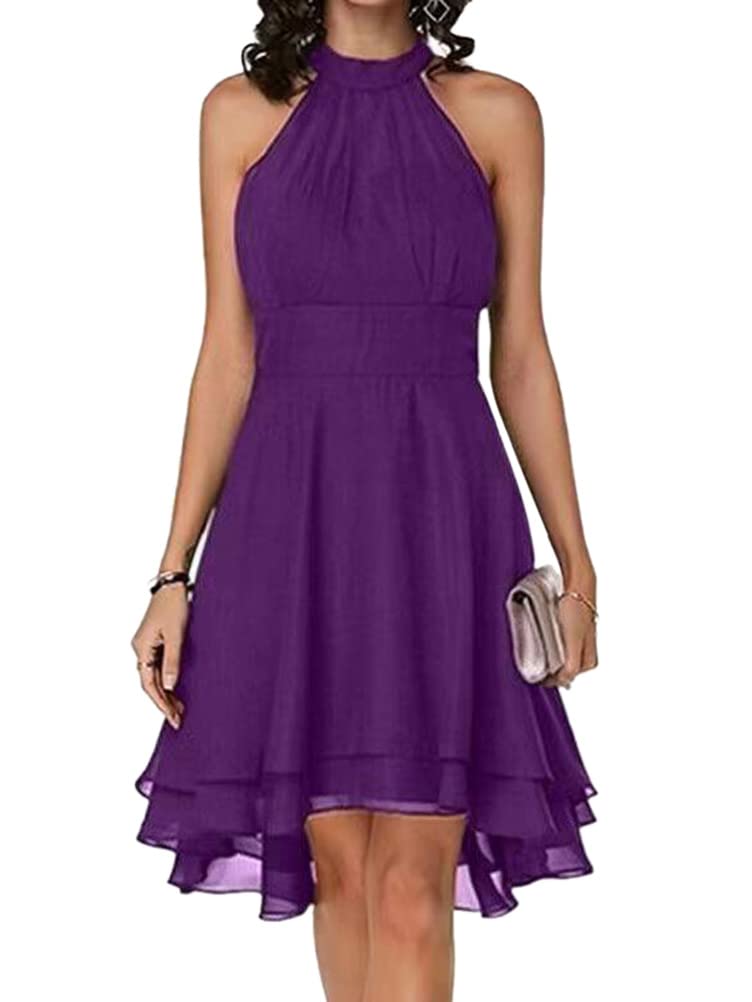 ORANDESIGNE Rode De Soiree Femme Chic Et Glamour Mi Longue Cocktail Elegante Mariage Rockabilly Rétro Vintage Robe en Mousseline de Soie Au Genou Fete Robe Bal De Promo