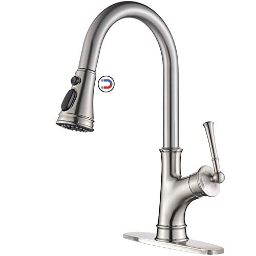 🔥 Flash Sale Kitchen Faucet with Pull Down Magnetic Docking Multi-Flow Sweep Sprayer High Arc Single-Handle Kitchen Sink Faucets Brushed Nickel Swan-Neck Faucets,Stainless Steel