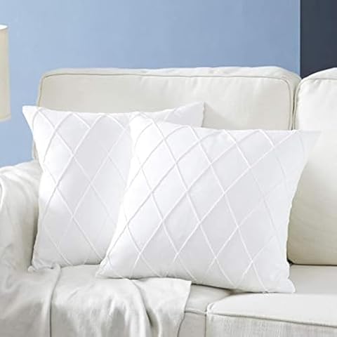 Longhui bedding White Throw Pillow Covers for Couch Sofa Bed, Cotton Linen Decorative Pillows Cushion Covers, 26 x 26 inches, Set of 2 Cover