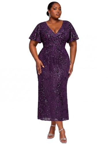 Image of Ever-Pretty Plus Women's Sequin Maxi Plus Size Formal Mother of Bride Dress