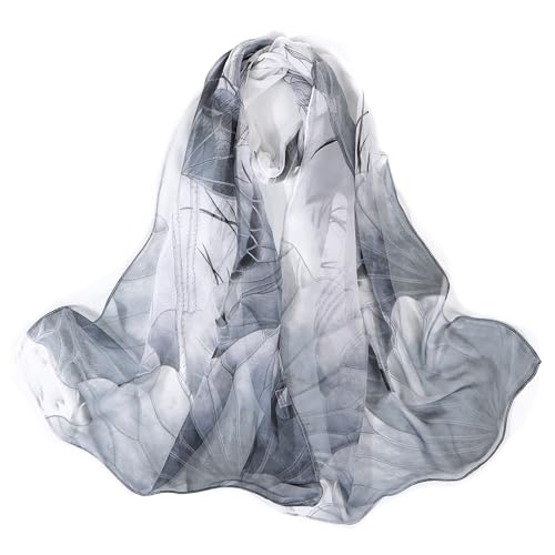 Chiffon Schal für Damen Sommer, Leichte Schals Tücher mit Blumenmuster, Elegante Schmetterlinge Stola Dünner Halstücher Geschenke für Frauen