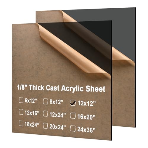 Image of KINLINK 12x12 Plexiglass Sheets 1 /8 inch Thick - 3mm Black Transparent Cast Acrylic Sheet, Plastic Sheet Polycarbonate Sheet for DIY Project, Craft, Acrylic Sign Wedding Invitation 2 Pack