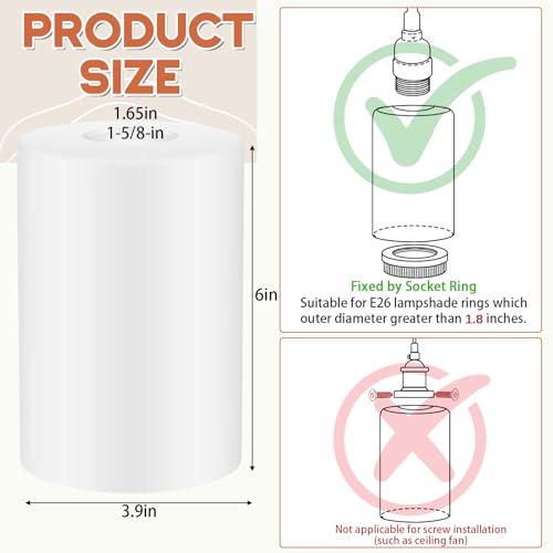 Image of Teenyyou 1 Pcs White Frosted Glass Shade Replacements for Pendant Light Fixtures Glass Lamp Shade Cover, 1-5 /8 Inch Fitter E26 Base, 4 inchw x 6 inchh, Replacement Lamp Globe for Chandelier Wall Sconce