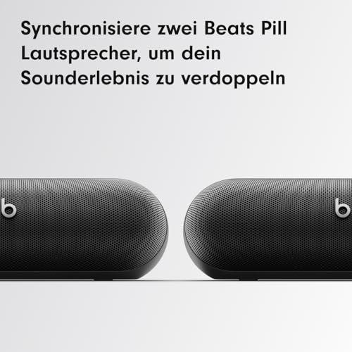 Beats Pill Tragbarer Bluetooth-Lautsprecher, Bis zu 24 Stunden Akkulaufzeit, Wasserabweisend, Kompatibel mit Apple & Android, Kraftvoller Sound für Zuhause & Outdoor - Mattschwarz