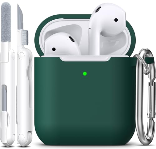 Image of AirPods Case Cover with Keychain, Full Protective Silicone AirPods Accessories Skin Cover for Women Girl with Apple AirPods Wireless Charging Case,Front LED Visible-Black Green