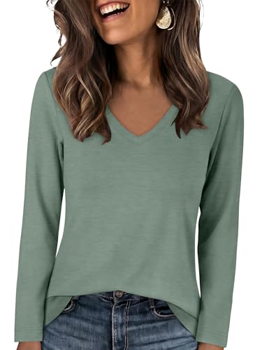 Image of ANRABESS Women's Long Sleeve Shirts V Neck Fall Tops | Soft Comfort Wrinkle Free Tshirts, Basic Tee, Winter Layer Clothing, Business Casual Work Fall Outfits, Travel Daily Wear