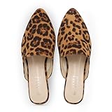 MUSSHOE Pointed Toe Mules for Women: Comfortable Slip On Flats with Soft Memory Foam - Non-Slip Lightweight Backless Loafers for Office Work & Business Casual,Leopard Suede 9