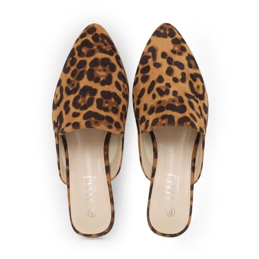 MUSSHOE Mules for Women Flats Comfortable Pointed Toe Women Mules,Leopard 8