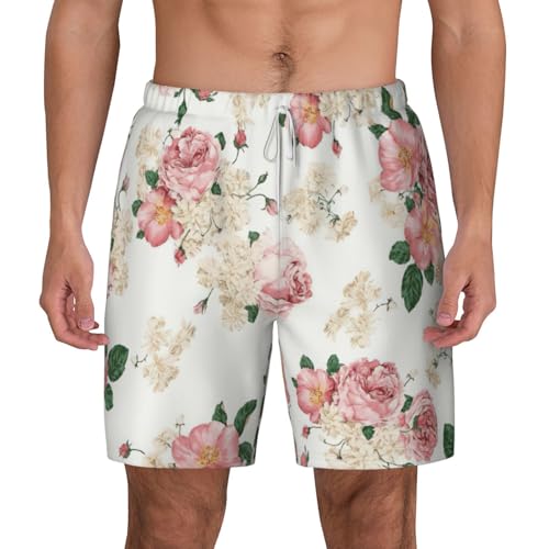 Short de bain homme à fleurs roses et feuilles pour la plage