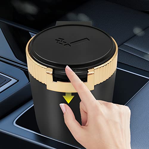 Image of 1Pcs Car Ashtray with Lid Portable Ash Tray, Easy Clean Up Detachable Stainless Car Ashtray with Blue Light Windproof for Outdoor Travel (Gold)