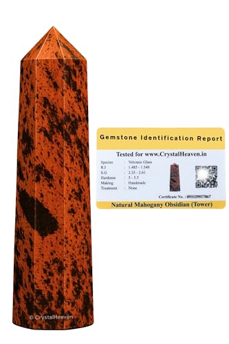 Image of Crystal Heaven Mahogany Obsidian Crystal Tower Obelisk Point For Chakra, Healing And Balancing - Aaa Grade Original Certified Gemstone Agate For Reiki Meditation Yoga Spiritual (3-4 Inches)