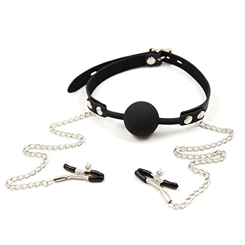 Naughty Drawer - Luxury Ball Gag with Nipple Clamps, Bondage, BDSM Set, Silicone Ball Gag, Nipple Clamps, Mouth Gag, Bondage Restraints, Fetish, BDSM, Dom, Stimulation, Sub, BDSM Toy, Bondage Toys