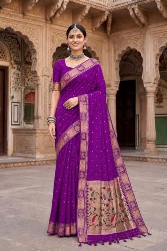 Image of Women's Paithani Silk Tassel Finish Saree Ethnic Unstitched Blouse Piece