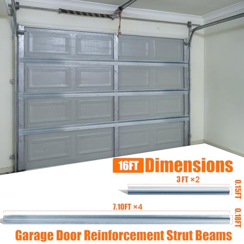 ZUIWAN 2 Set of 16FT Garage Door Strut Support Brace,16\' Reinforcement Steel Hurricane Strut Beams,Heavy Duty,20# Thick Steel,Screws Included