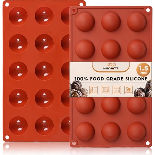 Image of HKNMTT Silicone Semi-Sphere Molds 15 Cavities 2-Pack 1.5 inch for Chocolate Truffles Jelly Fat Bombs Gelatina, Small Baking Round Half Sphere Candy Moulds, Homemade Freeze Food Grade BPA Free Oven Safe