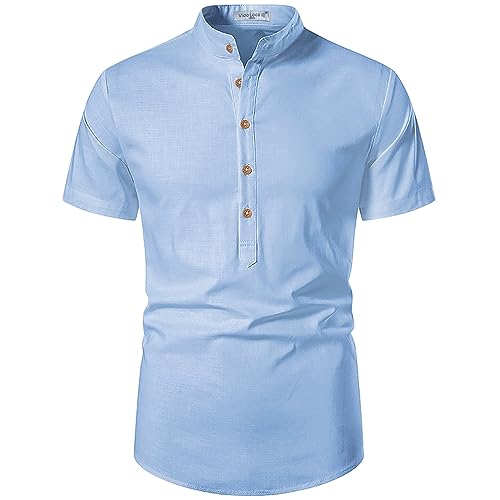 Image of Vida Loca Men's Cotton Linen Plain Stitched Half Sleeve Shirt