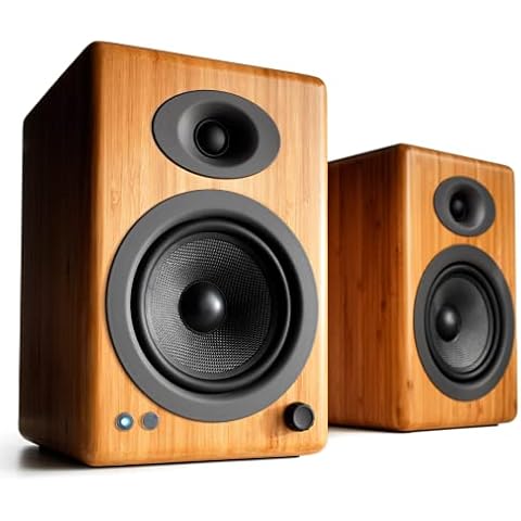 Audioengine A5+ Wireless Bluetooth Speakers | 150W Premium Bookshelf Speakers, Computer Speakers, and Home Music Sound System with aptX HD Bluetooth, AUX, RCA Inputs/Outputs, Remote (Bamboo, Pair) Cover