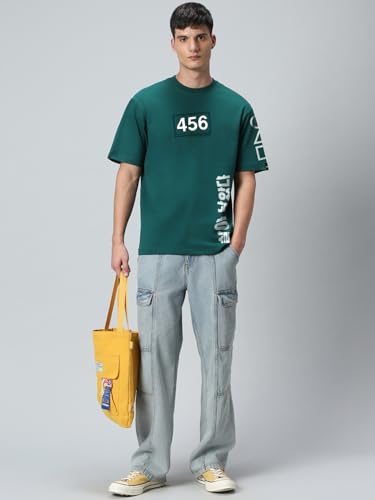 Image of Bewakoof X Squid Game Men's Cotton Graphic Print Oversized Fit Half Sleeve Round Neck T-Shirt | Casual Wear | Street Wear | Oversized t Shirt for Men Cotton | Baggy
