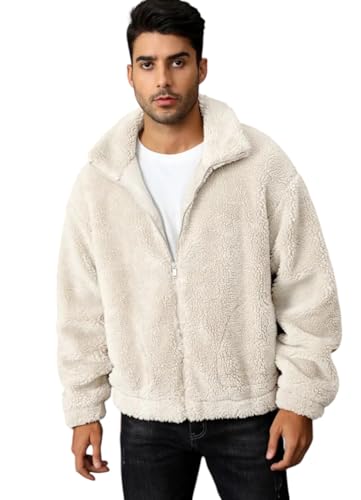 Image of BE SAVAGE Solid Sherpa Oversized Jacket Woolen Long Sleeves Zipper Hoodie For Men's