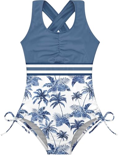 Image of BFUSTYLE Girls One Piece Swimsuit Cute Striped Bathing Suit Hawaii Swimwear 6-17 Years