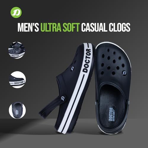 Image of DOCTOR EXTRA SOFT Men's Ultra Soft Casual Clogs /Sandals with Adjustable Back Strap for Adult | Comfortable | Light Weight | Stylish & Anti-Skid | Waterproof & Everyday Use Mules for Gents & Boys D-502