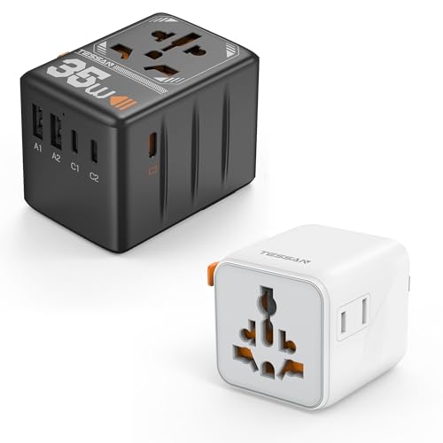 TESSAN Universal Travel Adapter with Dual AC Outlet Small Worldwide Plug Adaptor and 35W International Power Adapter with 3 USB C and 2 USB A Ports (Type C G A I)