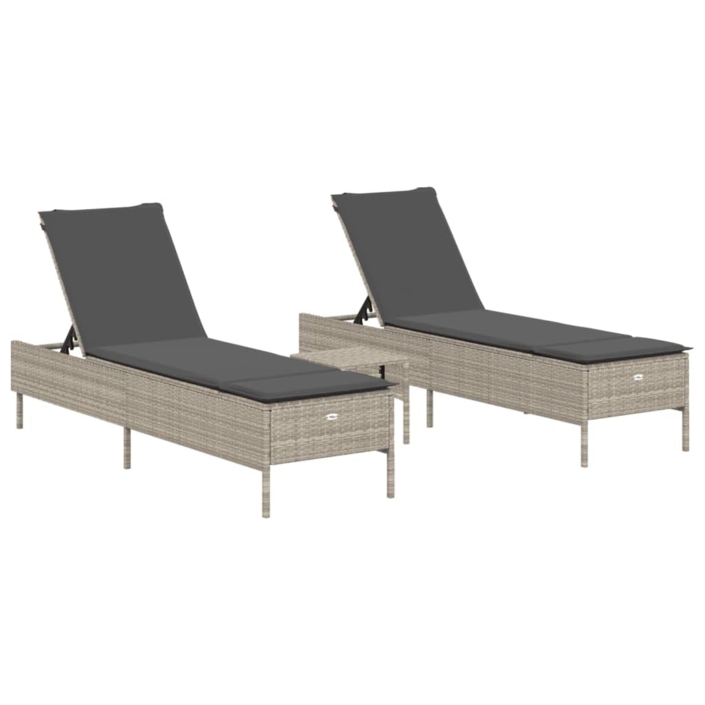Chaise longue de jardin en rotin gris clair ensemble de 3 pièces transat avec coussin épais