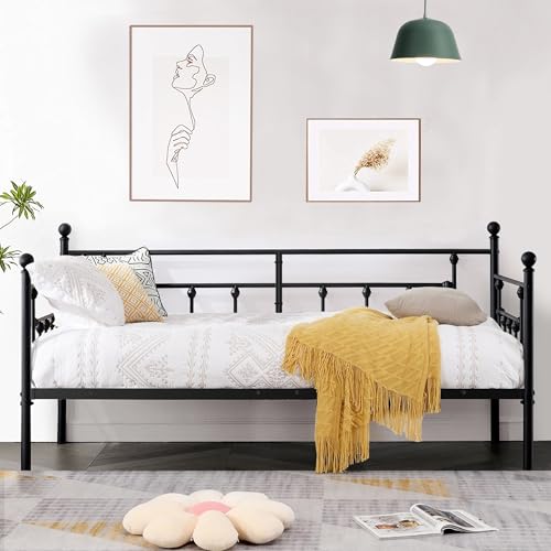 VECELO Daybed Frame, Twin Size Metal Platform Bed with Headboard,Heavy