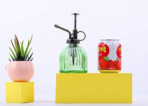 Eidoct Glass Plant Mister Spray Bottle, 6.5 Inches Tall Vintage Style Spritzer, Bronze Plastic Top Pump, Watering Glass Spary Bottle Plant Mister Glass Watering Garden Tool (Green)