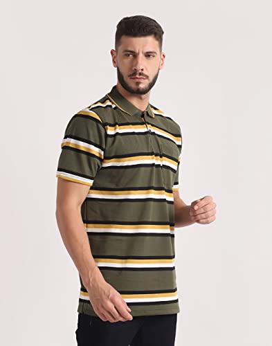 Image of INKKR Striped Men Polo Neck Half Sleeve T-Shirt