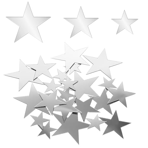40 Pcs Star Wall Decals, Self Adhesive Silver Star Wall Decor Removable Peel and Stick Acrylic Mirror Stickers with 3 Different Size for Bedroom Living Room DIY Background Art Decor