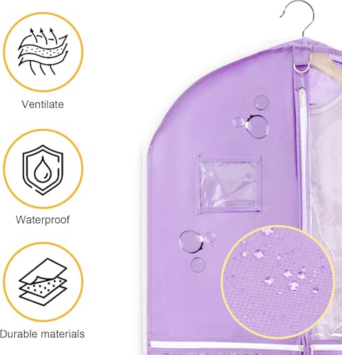 Garment Bags for Travel,Fabric Garment Bag with Pockets,Non-Woven Clothes Dance Costumes Covers And Mens Suit Pocket,40x24x3 Inch Dress Carry Storage,Large Garments Coat Protector (Lilac)4